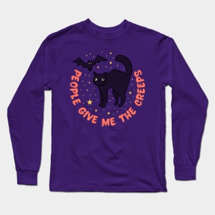 People give me the creeps a funny Halloween black cat Long Sleeve T-Shirt